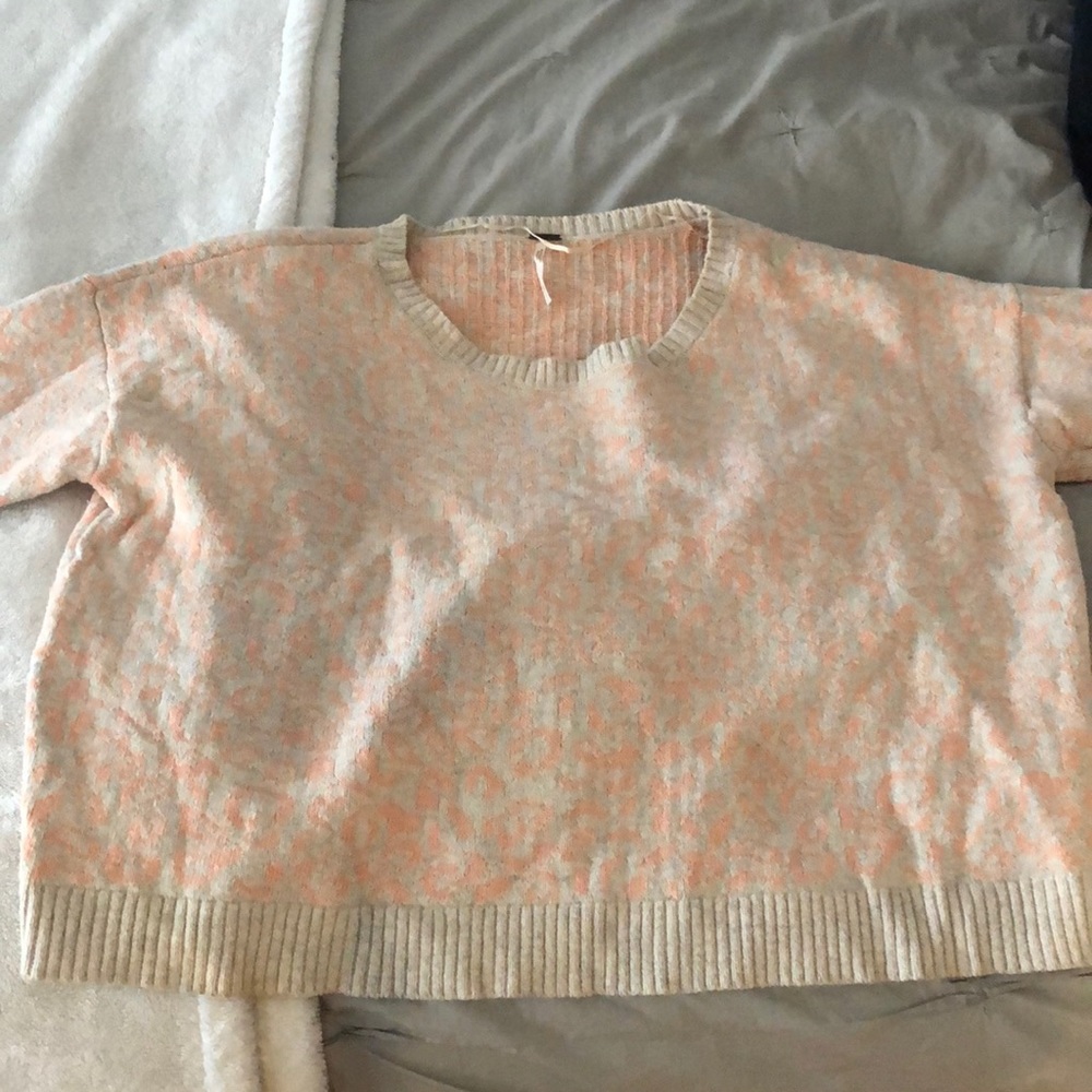 Free People Pink Animal Print Sweater